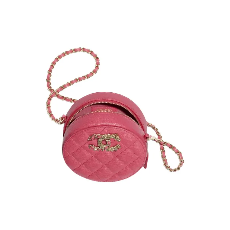 CHANEL 19Bag Grain Caviar Calfskin Round Bag, Small Round Bag, Crossbody Bag, Shoulder Bag Trumpets Women's Pink-2