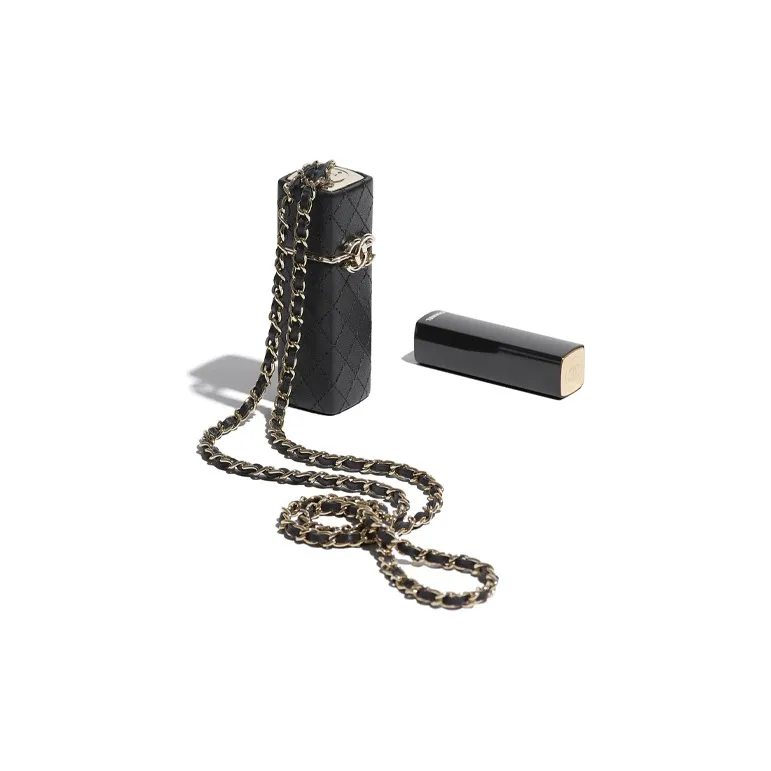 CHANEL Lambskin Lipstick Case, Crossbody Bag, Lipstick Bag, Necklace Pouch Women's Black-1