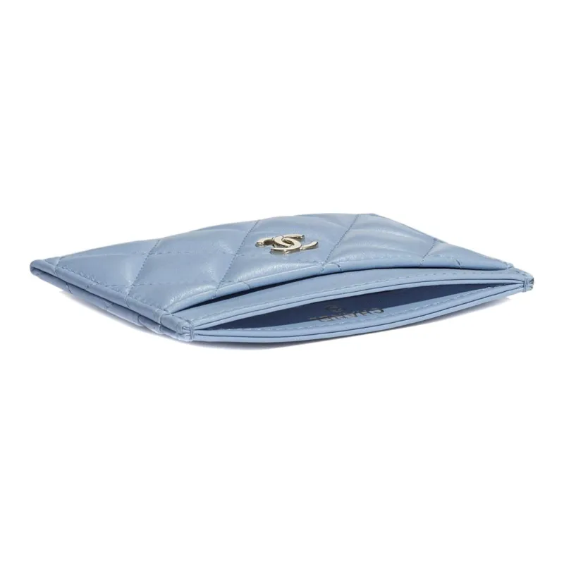 CHANEL Lambskin Card Holder Unisex Sky Blue-3