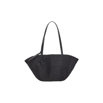 LOEWE Anagram Elephant Grass Cow Leather Charm Shell Handbag One Shoulder Handbag Women's Black