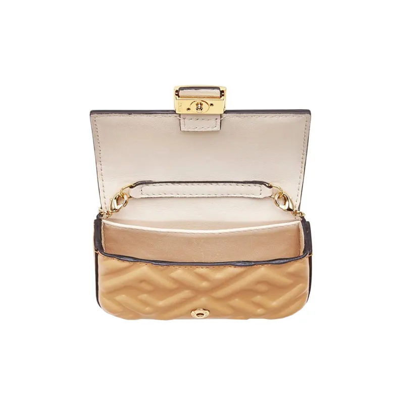 FENDI Sheepskin Portable Crossbody Bag Shoulder Bag Women's Beige-3