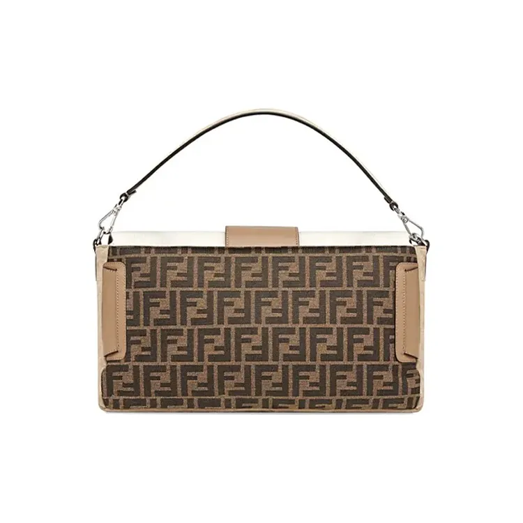 FENDI Baguette Canvas With Leather Crossbody Handbag Shoulder Bag Large Size Men's Brown/Beige-3