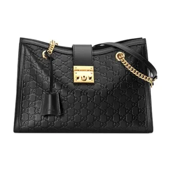 GUCCI Leather With Cotton Linen Blend Portable Crossbody Bag Shoulder Bag Women's Black