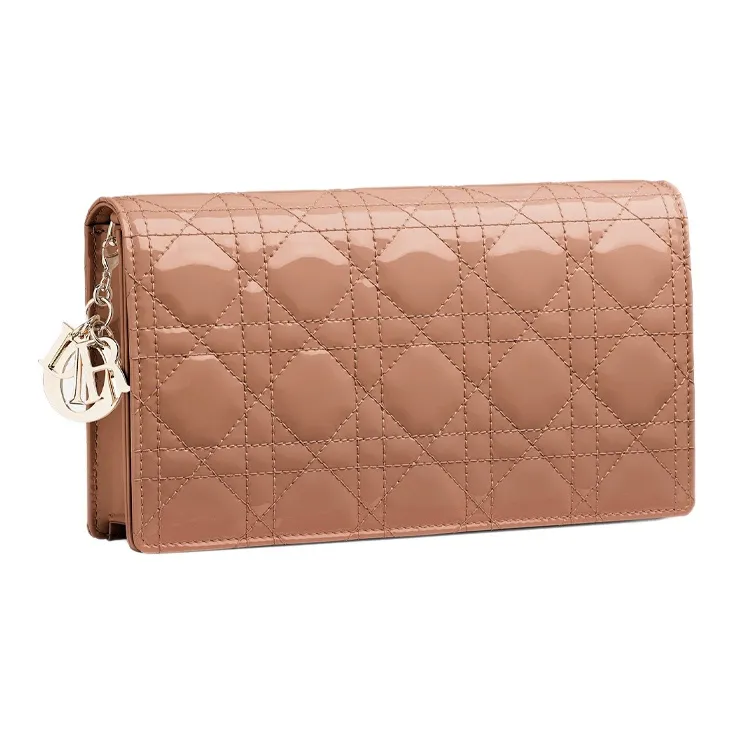 DIOR Lady Dior Patent Leather Cowhide Card Holder Coin Purse Clutch Crossbody Bag Shoulder Bag Women's Rose Pink-1