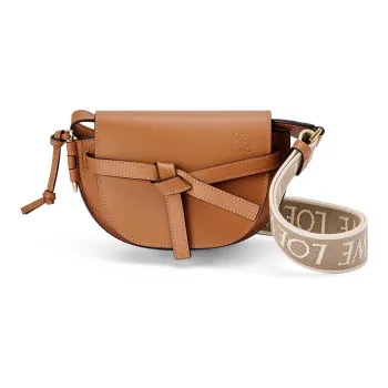 LOEWE Mini Gate Dual Bag In Soft Calfskin And Jacquard Tan