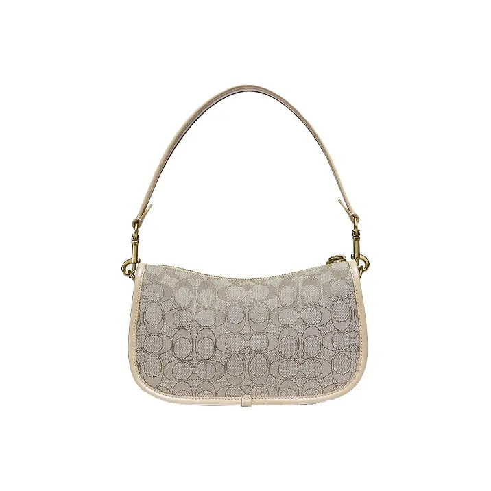 COACH Swinger Fabric With Leather Shoulder Bag Crossbody Bag Handbag Medium Size Women's White & Gray Monogram-2
