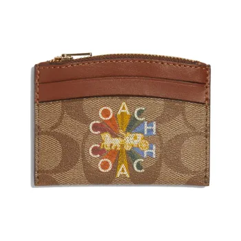 COACH Card Case Canvas Card Holder Mini Unisex Khaki