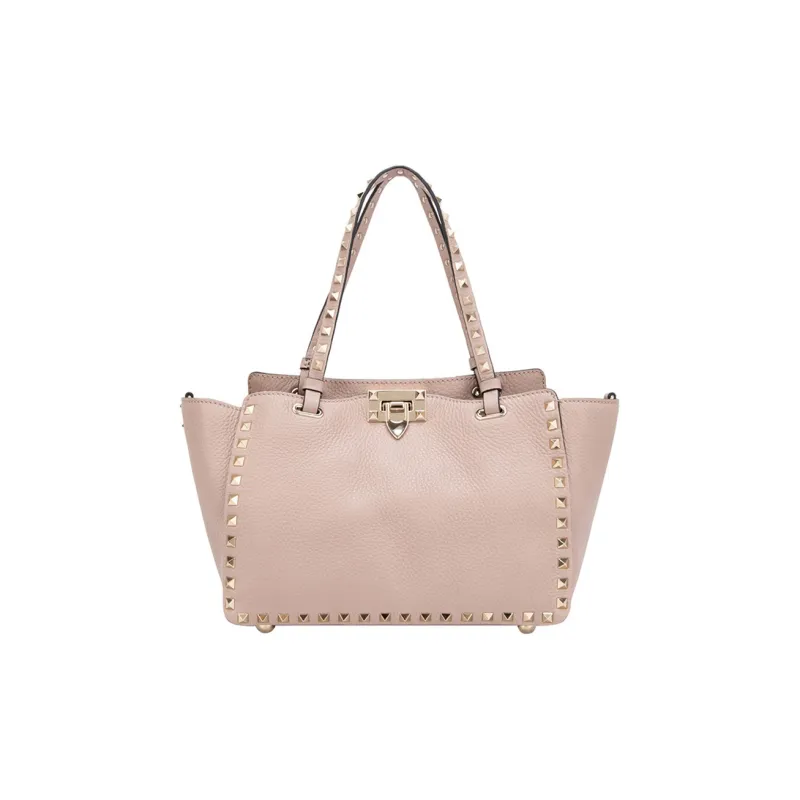 Valentino Rockstud Cow Leather Tote Shoulder Bag Medium Size Women's Pink-4