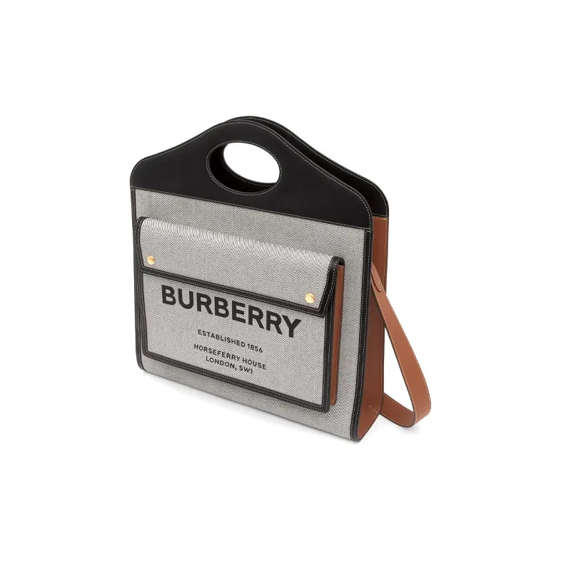 Burberry Pocket Bag Canvas With Leather Canvas Bag Shoulder Bag Crossbody Bag Handbag Medium Size Women's Black/Umber-1