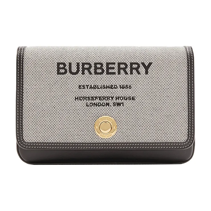Burberry Horseferry Printed Canvas With Leather Shoulder Bag Crossbody Bag Mini Women's Black/Tan-1