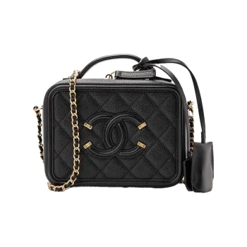 CHANEL Calfskin Box-Shaped Bag Makeup Bag Handbag Shoulder Bag Mini Women's Black
