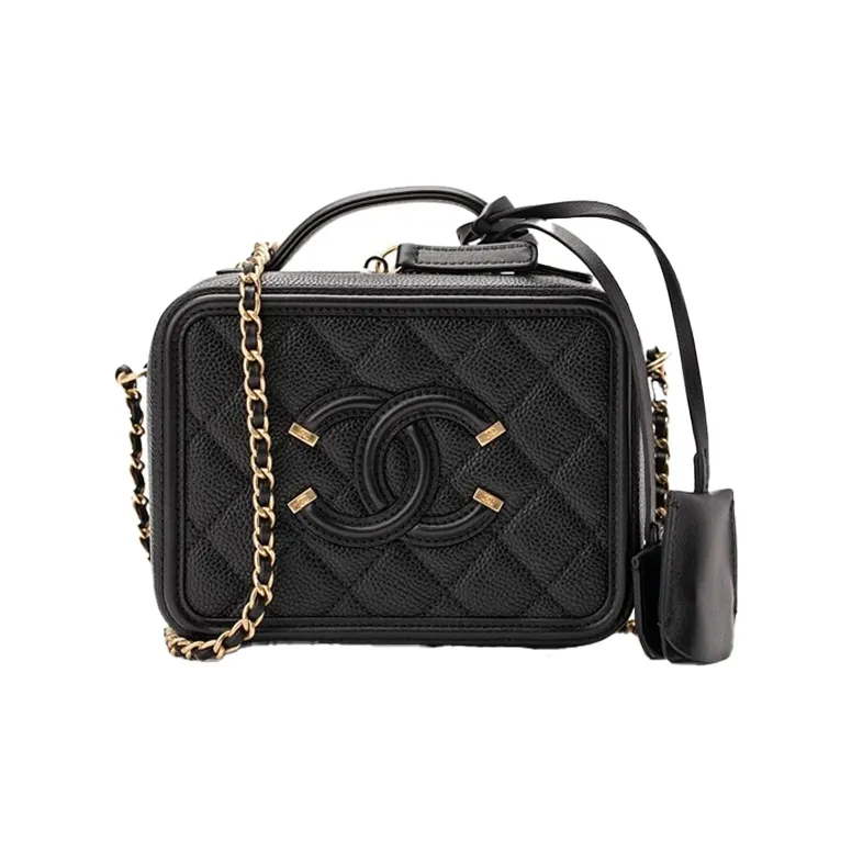 CHANEL Calfskin Box Shaped Bag, Makeup Bag, One Shoulder Bag, Handbag Mini Women's Black-0