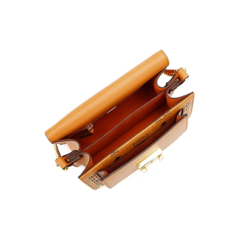 MCM Patricia Visetos Cow Leather Crossbody Bag, Shoulder Bag Mini Women's Cognac-4