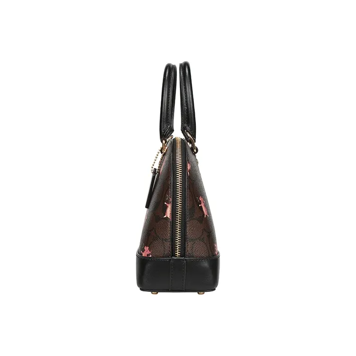 COACH Sierra 26 Party Animals Leather Single Shoulder Shell Bag Women's DarkBrown-2
