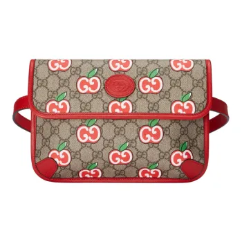 GUCCI Leather Sling Bags One Shoulder Crossbody Fanny Pack Women's Ebony/Red