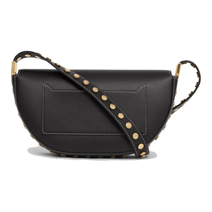 Burberry Olympia Leather One Shoulder Handbags Small Size Women's Black-3