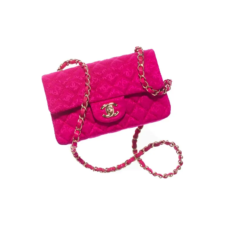 CHANEL Silk Jacquard Shoulder Bag, Crossbody Bag Mini Women's Dark Pink-0