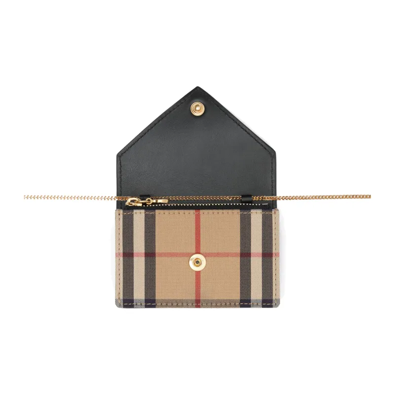 Burberry Vintage Cow Leather Fine Metal Chain Bag Shoulder Crossbody Bag Coin Purse Card Holder Regular Women's Black-3