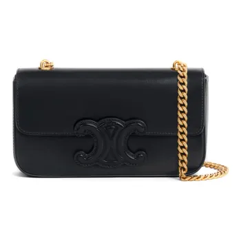 CELINE Triomphe Shiny Smooth Cow Leather Shoulder Bag, Handbag, Shoulder Bag Women's Black Gold