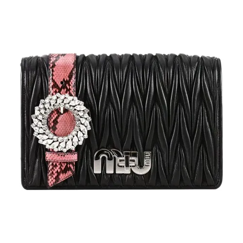 MIU MIU Leather With Python Skin Accents Shoulder Bag Crossbody Bag Women's Black