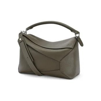 LOEWE Puzzle Grained Calfskin Geometric Bag Puzzle Bag Handbag Shoulder Bag Crossbody Bag Large Size Women's Gray Green
