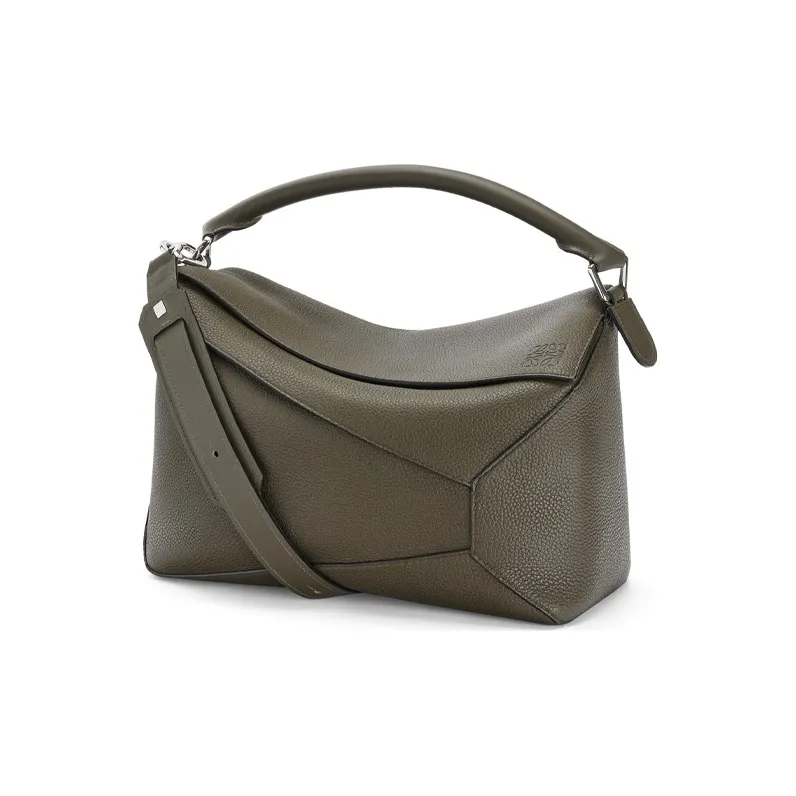 LOEWE Puzzle Grained Calfskin Geometric Bag Puzzle Bag Handbag Shoulder Bag Crossbody Bag Large Size Women's Gray Green-0