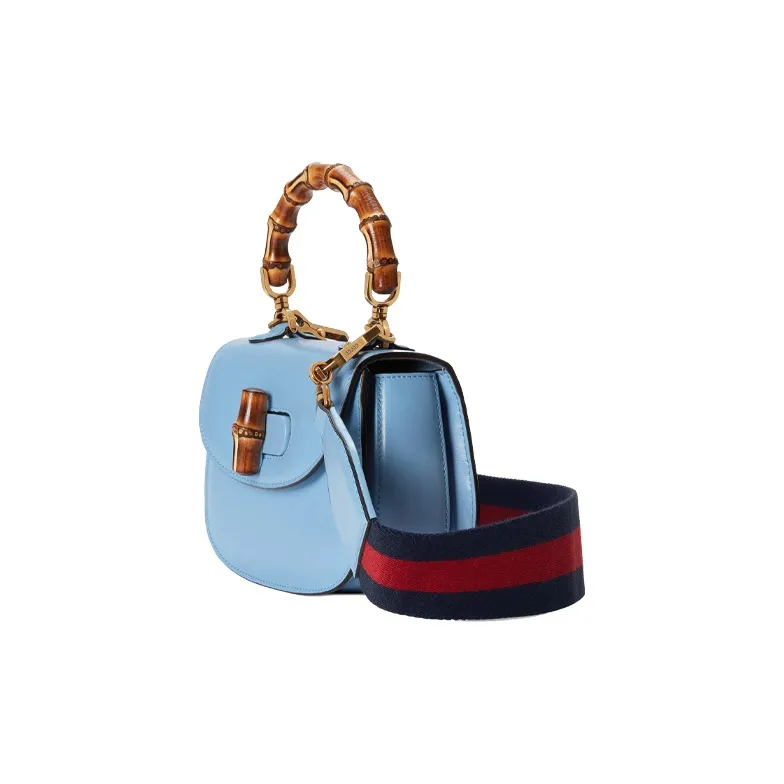 GUCCI Bamboo 1947 Leather Bamboo Bag Handbags Shoulder Bags Mini Women's Blue-2