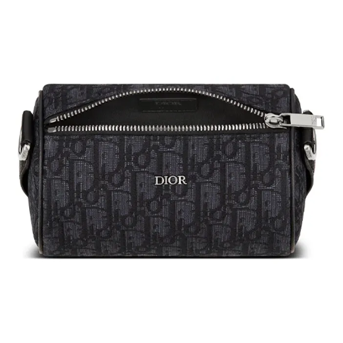 DIOR Oblique Printed Fabric With Grain Cow Leather Messenger Bag, Handbag, Shoulder Bag, Crossbody Bag Mini Men's Black-3