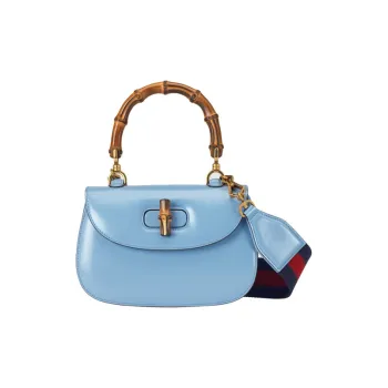 GUCCI Bamboo 1947 Leather Shoulder Bag, Crossbody Bag, Handbag Small Size Women's Blue