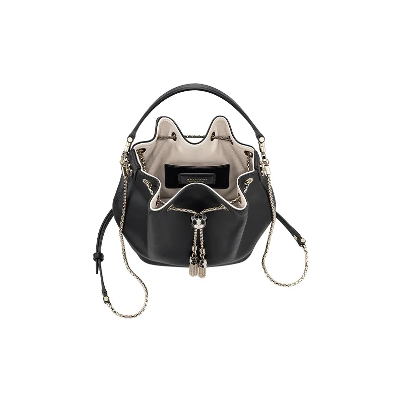 BVLGARI Calfskin Bucket Bag Handbag Women's Black-3
