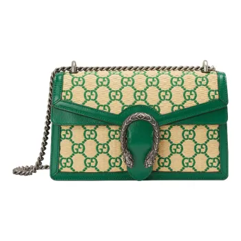 GUCCI Dionysus Leather Shoulder Bag Crossbody Bag Small Size Women's Emerald Green/Apricot Cream