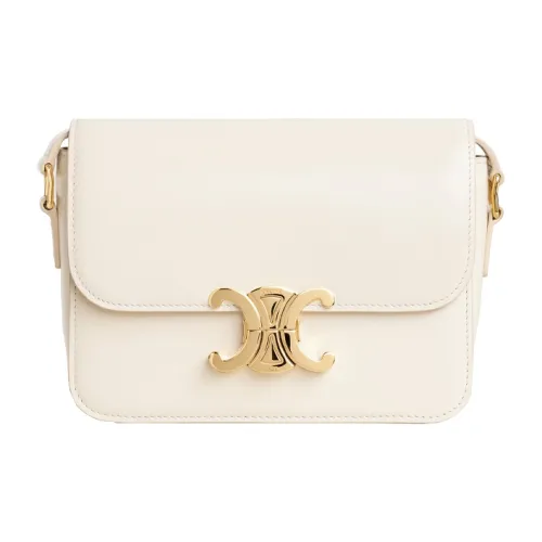CELINE Triomphe Shiny Cow Leather Shoulder Bag Crossbody One Shoulder Handbag Women's Candy Color Vanilla White