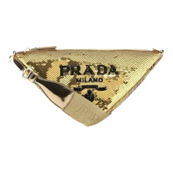 PRADA Leather Shoulder Bag Crossbody Bag Women's Gold