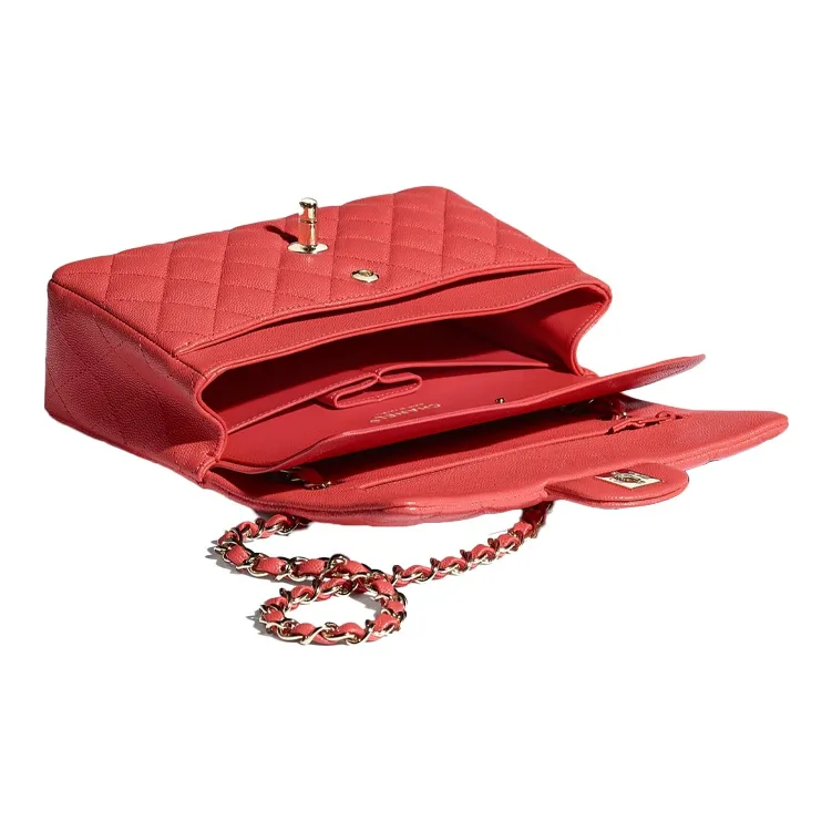 CHANEL Classic Flap CF Caviar Cow Leather & Metal Chain Bag, Shoulder Bag Women's Red-2