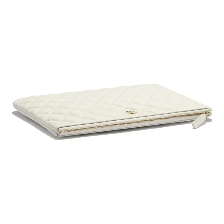 CHANEL Grain Embossed Calfskin Wallet Coin Purse, Clutch Women's White-3