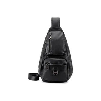 Ace Paul Genuine Leather Top Grain Cow Leather One Shoulder Crossbody Sling Bags Regular Unisex Black