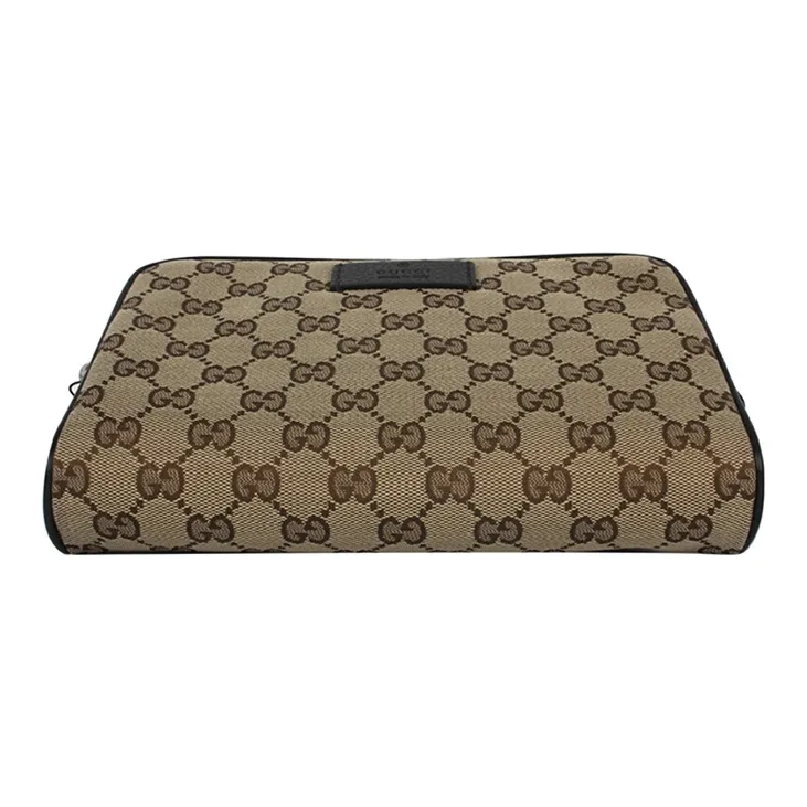 GUCCI Canvas With Leather Sling Bag, Fanny Pack Regular Unisex Ebony/Brown-2