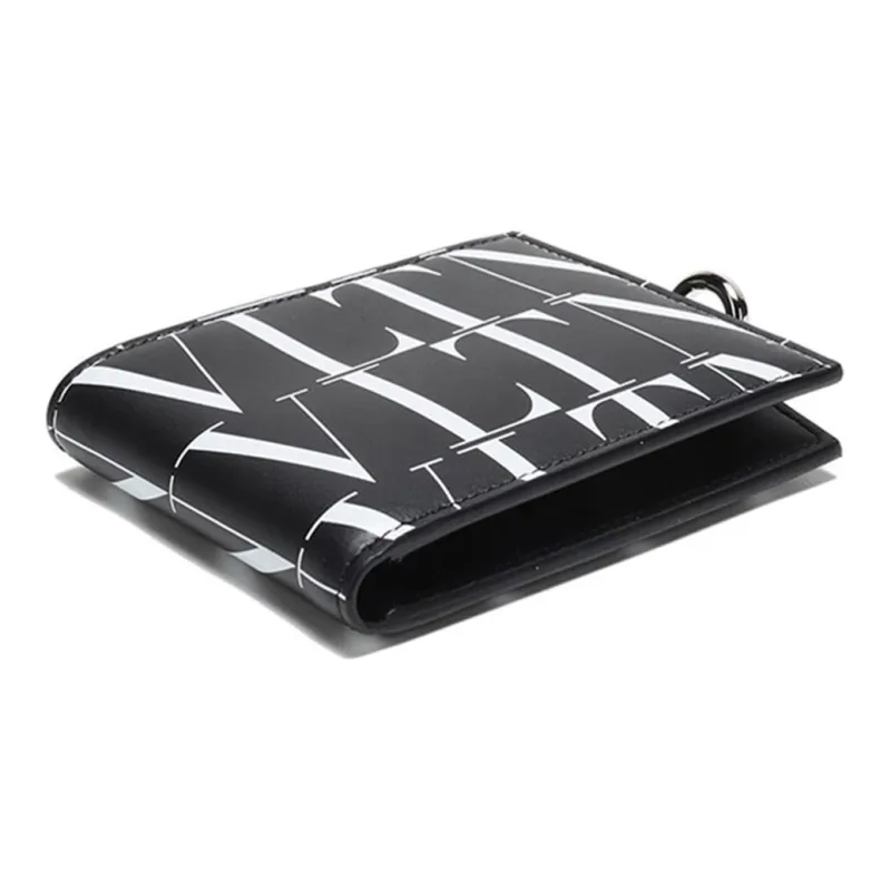 Valentino Cow Leather Wallet Neck Pouch Men's Black White-4