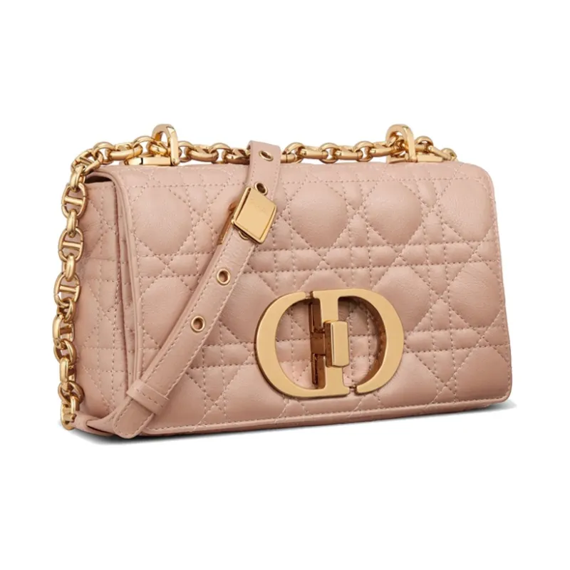 DIOR Caro Soft Cannage Calfskin Shoulder Bag Crossbody Bag Small Size Women's Nude Pink-1