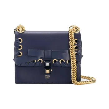 FENDI Kan I Cow Leather Shoulder Bag Small Size Women's Dark Blue