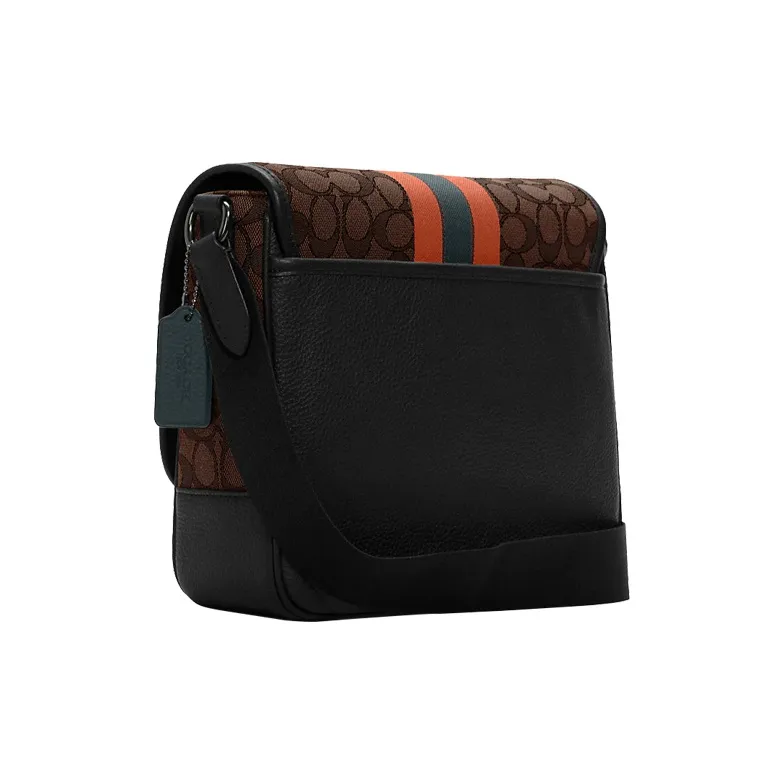 COACH Thompson Pebbled Leather Shoulder Bag Crossbody Bag Small Size Men's Brown & Dark Blue-2