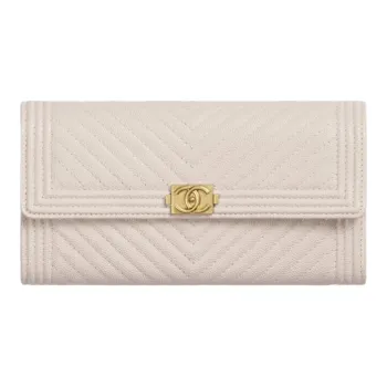 CHANEL Leboy Grain Embossed Calfskin Flap Wallet Women's Light Purple
