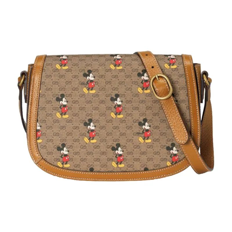 GUCCI Disney Collaboration Leather Saddle Bag Crossbody Shoulder Bag Unisex Ebony & Brown-1