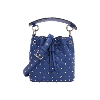 Valentino Leather Bucket Bag Portable Crossbody Bag Shoulder Bag Women's Navy