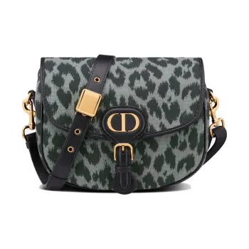 DIOR Bobby Leather Shoulder Bag Crossbody Bag Medium Size Women's Gray