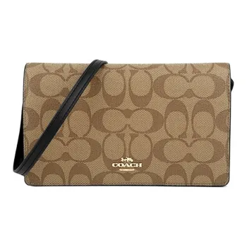 COACH Foldover Shoulder Bag, Crossbody Bag Women's Khaki Monogram