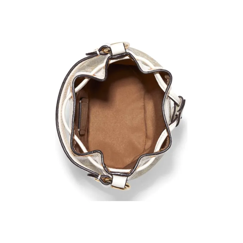 COACH Dempsey Canvas Coated Patchwork Cow Leather Bucket Bag, Handbag, Crossbody Bag Mini Women's Light Khaki-2