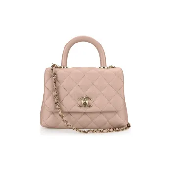 CHANEL Grained Calfskin Handbag Women's Milk Tea Pink