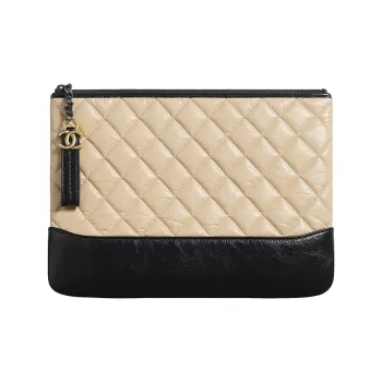CHANEL Calfskin With Smooth Calfskin Clutch Women's Beige/Black