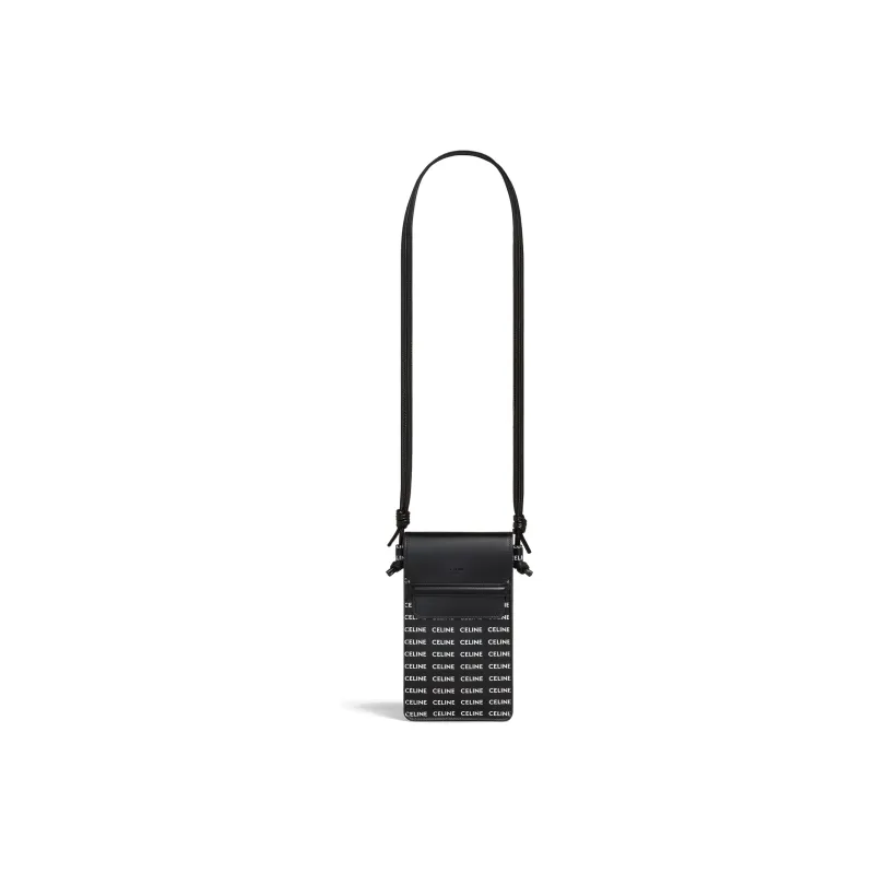 CELINE Leather Cell Phone Pouch Shoulder Bag Crossbody Bag Unisex Black-4